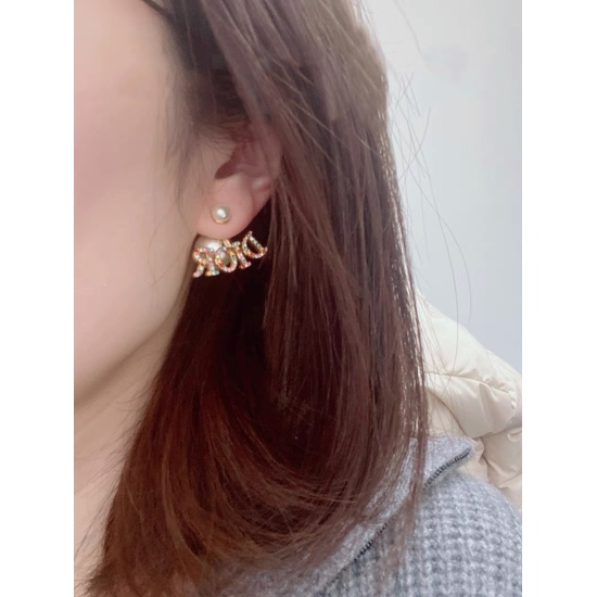20240411 BAOPINZHIXIAAODior Hot Home Color Diamond Letter Size Bead Earrings Same Material 925 Silver Needle Hot Selection Agent Purchase Level Super Invincible Hot 30