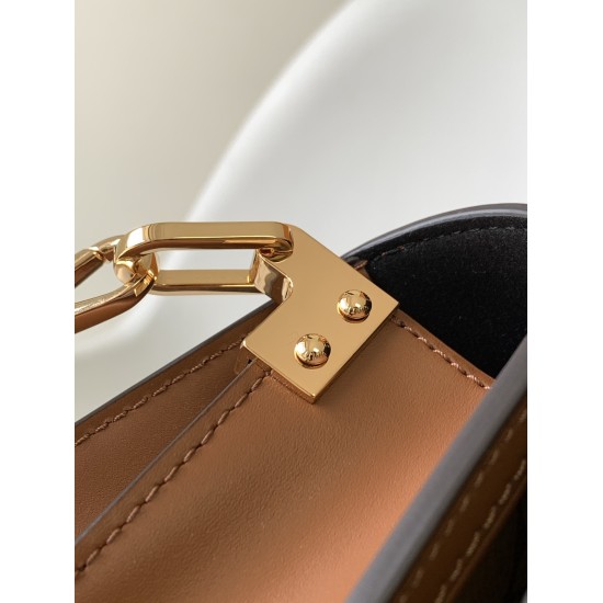 20231125 570 Top of the line Original~Nicolas Ghesquire launched the new Mini M44580 Yellow Flower Dauphine handbag in the spring and summer of 2019. The mini design combines Monogram and Monogram Reverse canvas, with soft brown calf leather trim. LV lock