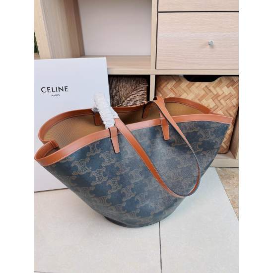 20240315 P660 # CELINE TOTE Big Flower Shopping Bag # Fan shaped basket design paired with XL TRIOMPHE classic Arc de Triomphe old flower shoulder strap is relatively long, self weight, super light, and large capacity. It is not a problem to use a compute