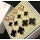 20240410 p120 xx797 VCA Fanjia Yabao Three Flower Clover Earrings Long style Earrings, High end 925 Sterling Silver Plated with 18k True Gold, Inlaid with Natural White Fritillaria and Black Agate, with top-notch craftsmanship and original lettering on th
