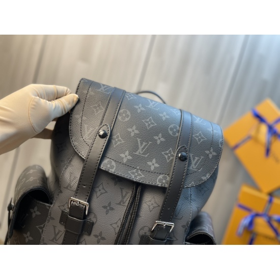 20231125 Internal Price P520 Top Original Quality [Exclusive Background] Model Number: 45419 Original Hardware ✅  The new men's black gray flower backpack for Lv counter Christopher small backpack is made of British Monogram Eclipse canvas and Monogram Ec