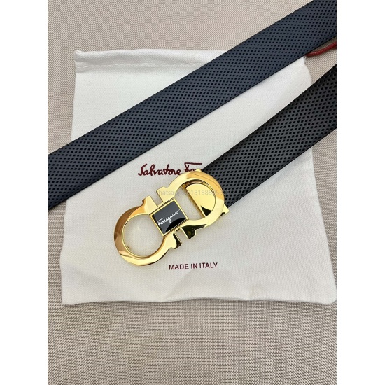 2023.08.07 Ferragamo Salvatore Ferragamo S.p.A. men's counter matching metal buckle, the first layer of cowhide double-sided external belt, suitable for business commuting and leisure occasions. 3.5cm
