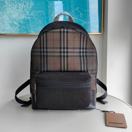 2024.03.09p700 Top of the line original B selected Burberry plaid cotton fabric backpack, paired with a mesh outer layer, embellished with brand logo embroidery in the same color scheme. 30 x 15 x 42cm leather top handle; Adjustable shoulder straps with 1