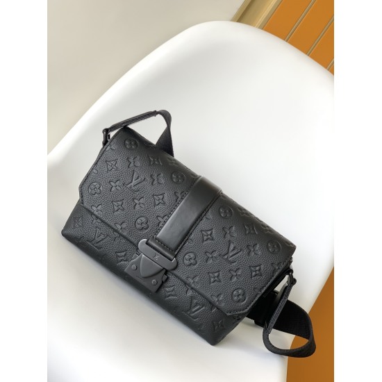 20231126 p660 [Top of the line Original] M46794 Black Flower M23741 Embossed S-Cape Courier Bag is made of Monogram Black Flower Taurillon leather, with a novel opening and closing design that traces back to the S-lock buckle created by Georges Vuitton in