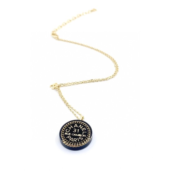 20240413 p70ch * nel Latest Black Circular Resin Necklace Made of Consistent ZP Brass Material