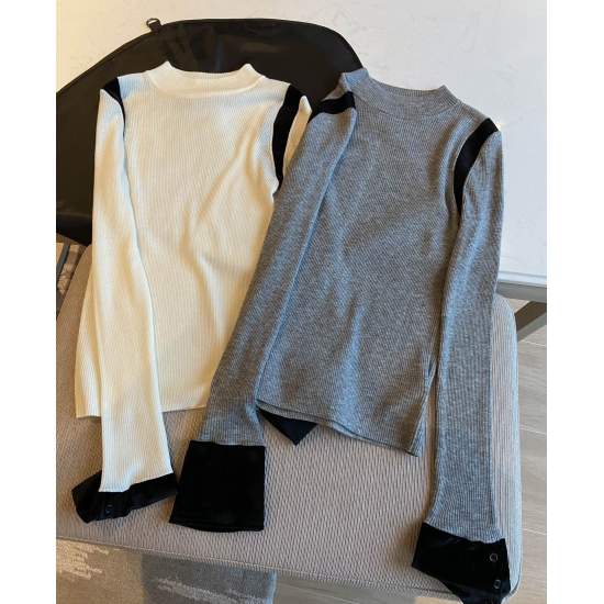 12.21.2023 P260 New Autumn and Winter New 100% Wool Made in Minimalist Style Versatile Spliced Velvet Fabric Sleeves with Micro Flare Design Soft and Comfortable Touch, Not Tied to the Body, Black, White, Gray