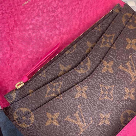 20230908 Louis Vuitton] Top of the line exclusive background M60708 Rose Red Size: 19.0 x 10.0 cm Josephine wallet inspired by Louis Vuitton's first wallet, made of soft Monogram canvas and lined with brightly colored lining, showcasing the brand's classi