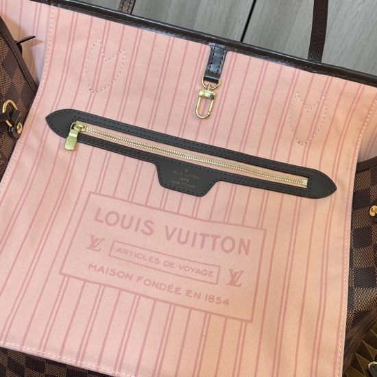 20231125 Internal Price P500 Top Original Order [Exclusive Background] N41603 Brown Pink [Taiwan Goods] All Steel Hardware ✅ Classic shopping bag 31cm LV Louis Vuitton's new Neverfull reinterprets the classic handbag and explores the exquisite details ins