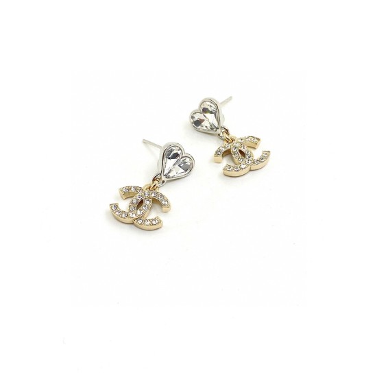 20240413 p60, [ch * nel Latest White Diamond Heart Earrings] Consistent ZP Brass Material