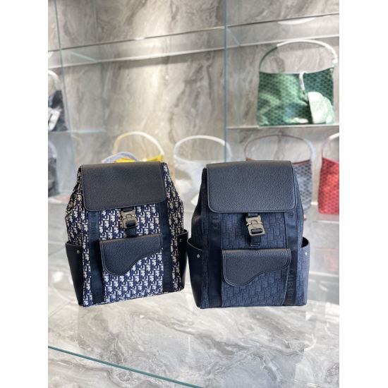 2023.10.07 P240 Dior/Dior Oblique Print and Black Grain Cow Leather Saddle Backpack Backpack Counter Latest Imported Canvas with Calf Leather Original Order Quality Official Website Synchronized Original Hardware Colorless Quality Guarantee ❤️ Extraordina