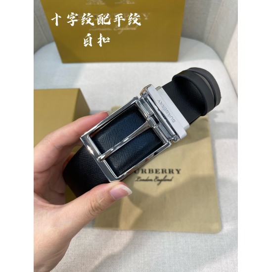 2024/03/06 Burberry: Original quality, new men's belt imported calf leather belt counter synchronized with new Burberry casual style, width 3.5cmP160