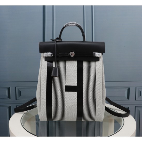 20240317 (white/black H) batch: 750herbag canvas backpack, unisex size: bottom length 30, height 35, width 12