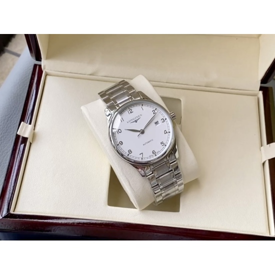 20240408 440. Classic style and elegant temperament: Longines men's fully automatic mechanical movement, mineral reinforced glass 316L stainless steel case, stainless steel strap with simple design, business and leisure size: diameter 40mm, thickness 12mm