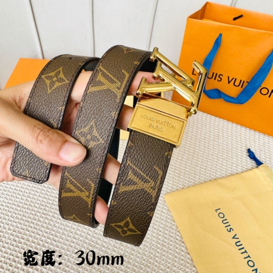 On August 24, 2023, width: 30mm LOUIS VUITTON, overseas purchase, original order, authentic product, Made in Spain - Classic double-sided design with one to two Mon Organ canvas leather belt imported small lychee calf leather lining, shiny and rotating ex