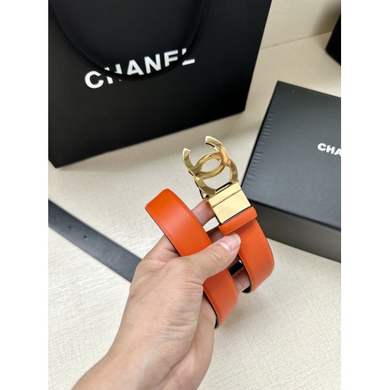 2023.12.14 Width 3.0cm CHANEL Chanel [Rotating] Double C Calf Leather with Silver Gun Color Gold Metal Belt Multi color Women's Belt Matching! This hardware can be rotated for use (with both sides of the body colored).