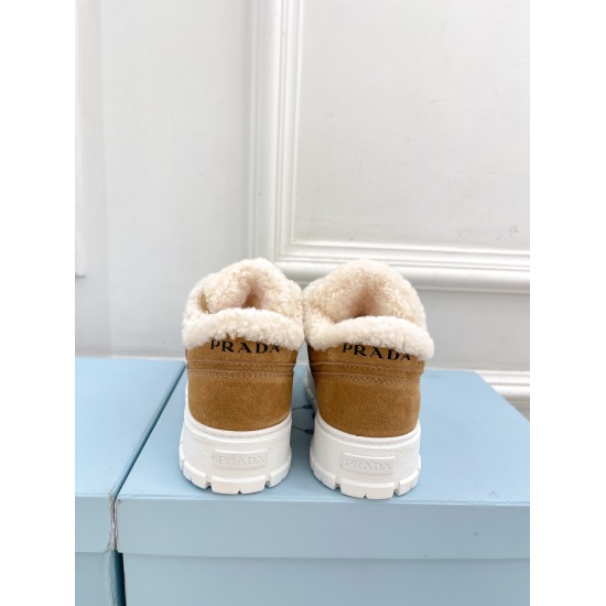2024.01.05 300 PRADA Prada 2023 counter runway style autumn/winter new lace up thick soled wool sports shoes 〰 Upper: custom-made suede/open edge beads/cowhide lining: imported wool lining, outsole: original molded outsole, shoe size: 35-39 (34, 40 custom