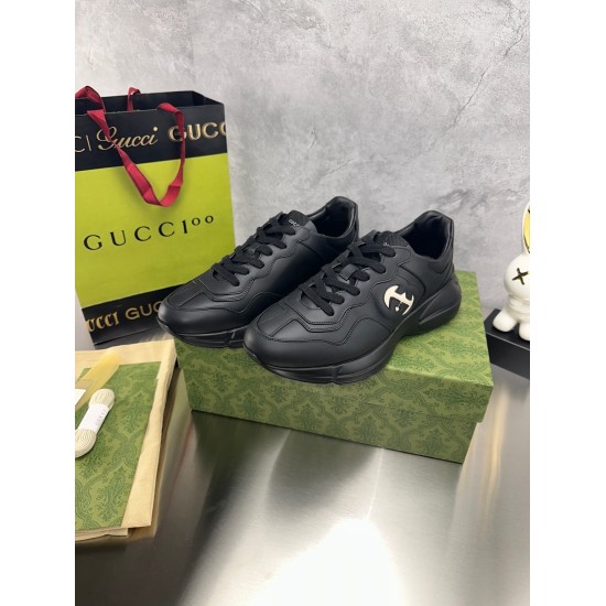 2023.11.19 Top Edition P Women 330 Men 340 ⚠ Complete set of packaging Gucci dad shoes with pictures, new color black leather white G, the latest autumn 2023. The official website synchronizes the 5-year old dad's shoe making foundation. Customized Exclus