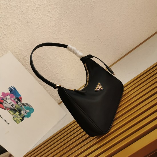 On March 12, 2024, the latest popular leather shoulder strap with gold hardware Hobo bag and women's nylon shoulder bag from 360 Extra Class 460 Prada, model: 1NE204, is made of imported original parachute fabric, hand held cross grain cowhide, lightweigh