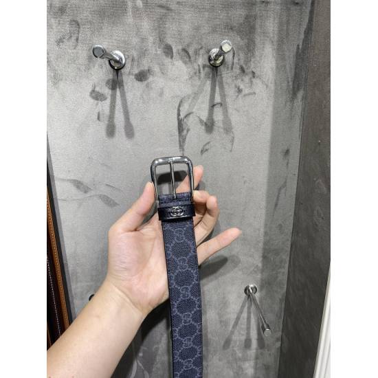 Gucci 673921 92TIN Black Supreme PVC Old Flower Imported Bottom Width 3.5cm Leather Loop Sewn Stereoscopic GG Hardware Accessories Square Simple Needle Buckle