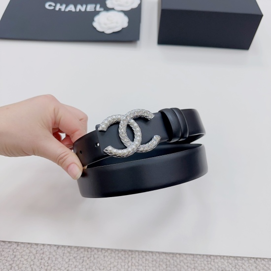 2023.12.14 3.0cm Chanel official website new model, double-sided original calf leather, length 75.80.85.90.95.100 euros, metal hardware original mold customization