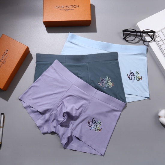 2024.01.22 New LOUIS VUITTON LV Louis Vuitton Original Quality, Boutique Boxed Men's Underwear! Foreign trade foreign orders, high-quality, seamless cutting technology counter custom imported mulberry silk fabric, smooth, breathable and comfortable! Styli