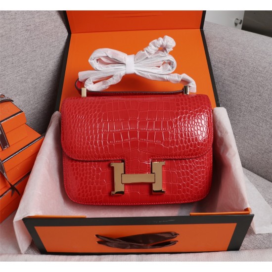 20240317 (Big Red) Herm Herm è s French Origin (Crocodile Pattern) Batch: 540constance Constance Flight Attendant Bag ☣️ Crocodile Skin Pure Steel Plated Hardware Buckle, Authentic Leather Source, Super Good Touch Accessories, Precise Steel Laser Logo, Pe