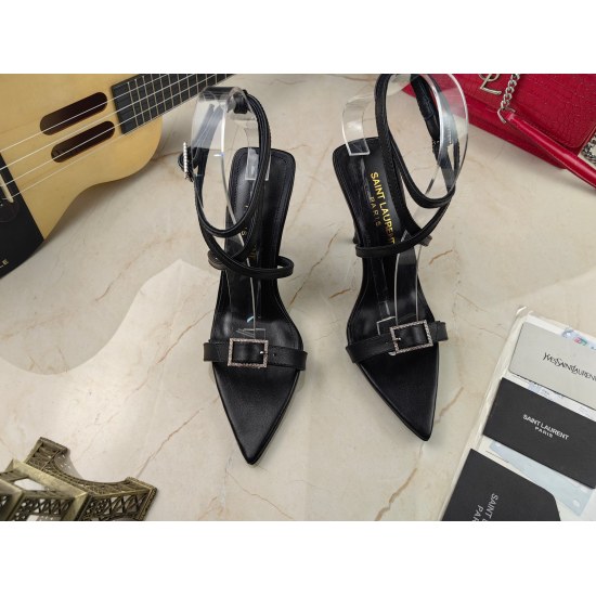 20240403 270 [Saint Laurent] Saint Laurent, Slim Heel Sandals 2023 Early Autumn Counter synchronized with the latest models, YSL, rhinestone buckle decoration, classic and beautiful masterpiece counter, the hottest spring and summer collection, combining 