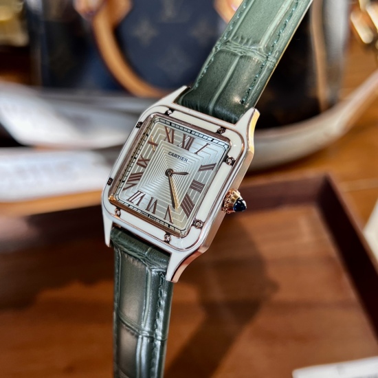 20240408 [White 320/Rose 340] 2023 Latest Global Limited Edition Cartier Sandoz Series Watch, Couple Pair, Neutral Style, 316L Precision Steel Case, Spinel Ball Handle, Sunray Pattern Matte Effect, Classic Roman Numeric Time Mark, Sword shaped Blue Steel 
