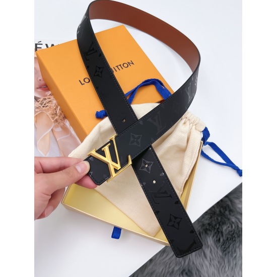 2023.12.14 Lv Top of the line product with a width of 4.0cm imported calf leather top layer and handmade silk screen pattern. Fine workmanship, high-quality goods, available on both sides. Button head: pure copper buckle (finely polished)