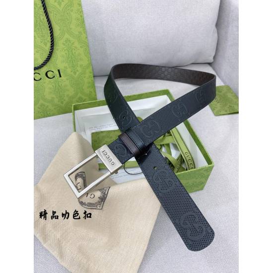 20231004 Gucci Overseas Counter Synchronizes New Style, Available with Original Single Belt on Both Sides, Imported Original Cowhide Top Layer, Paired with Boutique Inner Wearing Button Head, Width 3.5cm