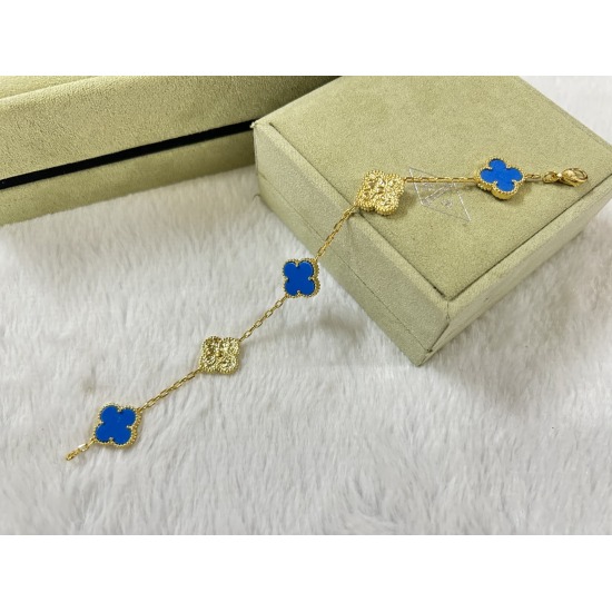 20240411 BAOPINZHIXIAO40 VCA Vanke Yabao Five Flower Sea Blue Hot Stamped Bracelet White Gold Rose Gold Gold Gold Gold