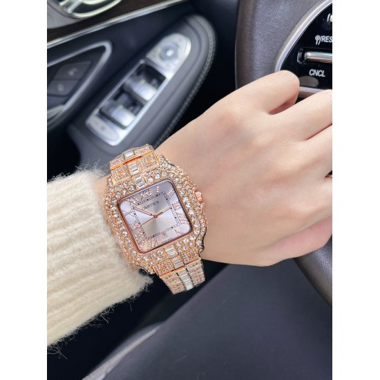 20240408 175 Brand: Cartier full diamond luxury model, boutique and atmospheric watch, classic Roman design dial, luxurious and atmospheric, fashionable recommendation, hot selling throughout the city. Top grade solid strap with double snap closure, miner