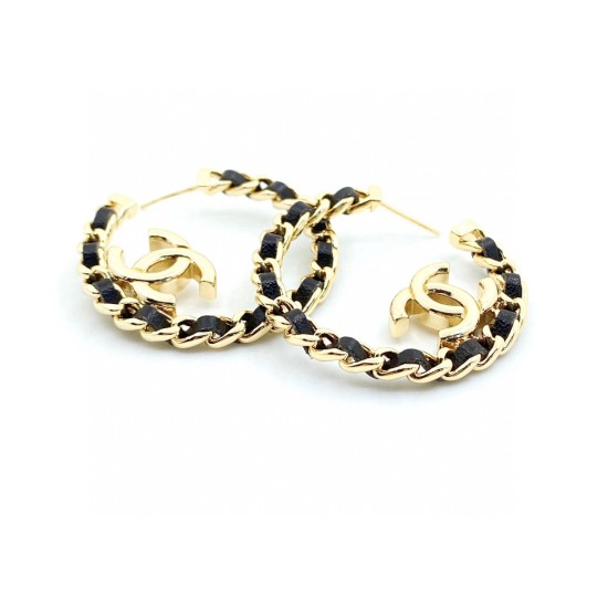 20240413 p65, [ch * nel Latest Black Leather Metal Earrings] Consistent ZP Brass Material