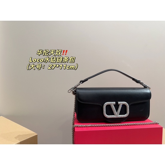 2023.11. 10 large P215 folding box ⚠ Size 27.11 Valentino Loco Rhinestone Chain Bag Super Classic and Fashionable Surprise Versatile and Exquisite Everyday Outgoing