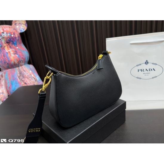 2023.11.06 200 gift box Prada ⚠ Size 25.12cm Prada PRADA Hobo Shoulder Bag Crossbody Bag Classic Outlook for the Future Fashion Versatile Upper Body, A and Sassy