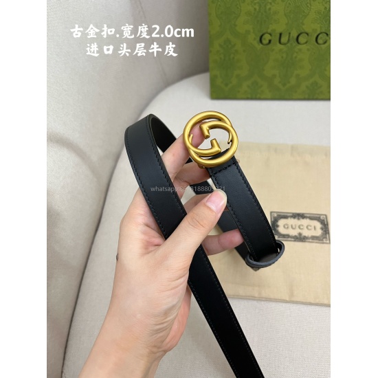 On August 7, 2023, Gucci imported the original single calf leather inner lining with a layer of cowhide Paired with high-quality antique copper buckle, customized with original leather material, with a counter width of 2.0cm