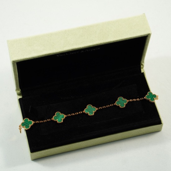 20240410 180 batch high version Van Cleef Arpels Turquoise Bracelet VCA Au750 Rose Gold Chain Real Shooting High end Original Edition Made of Pure Silver High version Natural Stone Jewelry Family Van Cleef Arpels Five Flower Bracelet Five Four Leaf Clover
