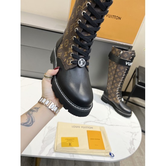 20230923 Factory Old Flower 360 Spot ❤❤❤ Complete packaging! Louis Vuitton LV Women's Upper Drip Glue Lace Up Short Boots Full Leather Thick Sole Martin Boots French OEM Original 1:1 Reproduction! The material is authentic! All made of 100% genuine leathe
