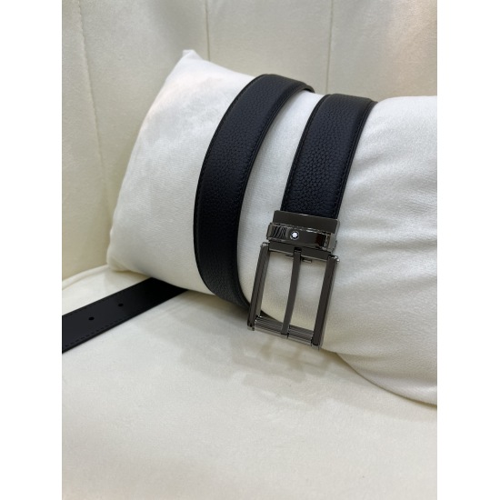 Montblanc. 3.5cm wide imported double-sided top layer cowhide high-quality needle style buckle for free cutting of business and leisure belts.