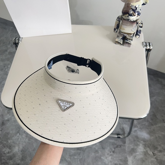 20240413 Special P60 with Dust Bag [PRADA Prada] 2024 Summer New Sequin Large Edge Sunshade Hat, Empty Top Hat, Light Luxury Style~