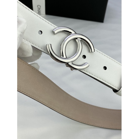 2023.12.14 188 Width 3.0cm Chanel Women's Classic Belt Belt New Smooth Inner Lined Matte Cowhide Silver/Simple Boutique Steel Buckle