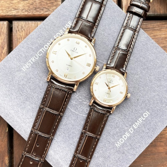 20240408 White shell 190, Rose gold 210, Steel strip+20. 【 Elegant, Fashionable, Classic, Hot Selling 】 Omega Omega Couple Watch Imported Quartz Movement Mineral Reinforced Glass 316L Precision Steel Case with Genuine Leather strap Fashionable Design Eleg