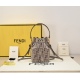 2024/03/07 720, FENDI Mon Tresor Small Bucket Bag, Model 315, Made of Chenille Material, Printed with Golden Classic FF Pattern, Decorated with Same Color and Different Tone Leather Details, Comes with suede fabric interior, Vintage Gold Hardware, Exquisi
