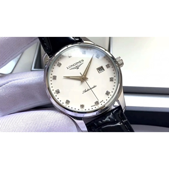 20240408 440. [Classic style elegant and atmospheric] Longines men's fully automatic mechanical movement mineral reinforced glass 316L stainless steel case leather strap, simple and fashionable, business and leisure size: diameter 40mm, thickness 12mm