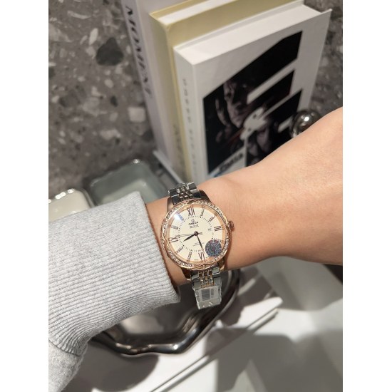 20240408 White 220 Gold 240 Steel Strip+20 Diamond Inlay+20 Hot Selling!! Omega~OMEGA Goddess Essential Quartz Watch Imported Quartz-3 Needle Movement Plated with Blue Light Glass Mirror Surface 316 Precision Steel with Diamond Case Precision Steel Band D
