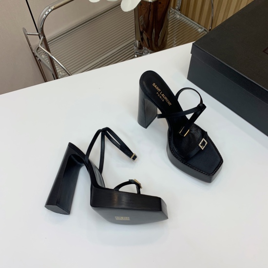 20240326 SAINT LAUREN * Water Platform High Heel Sandals. Turn into a goddess in seconds, super versatile. Customized imported silk upper. Sheepskin padded feet. Imported genuine leather outsole. Heel height of 11cm, water table of 2.5cm, size: 35-39 (40 