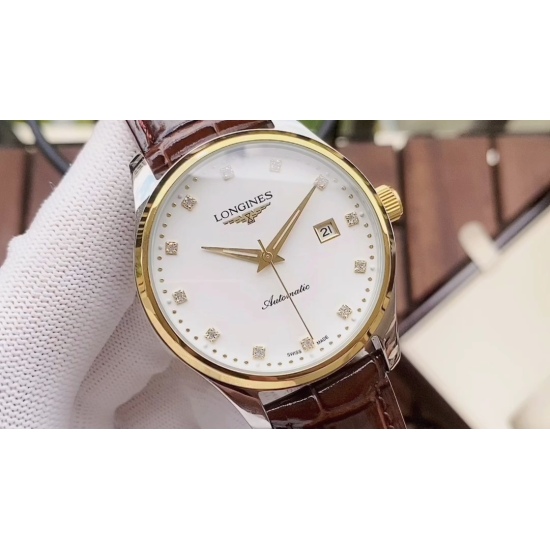 20240408 460. 【 Minimalist style, elegant and generous 】 Longines men's fully automatic mechanical movement, mineral reinforced glass 316L stainless steel case, leather strap, fashionable design, business and leisure size: diameter 40mm, thickness 12mm