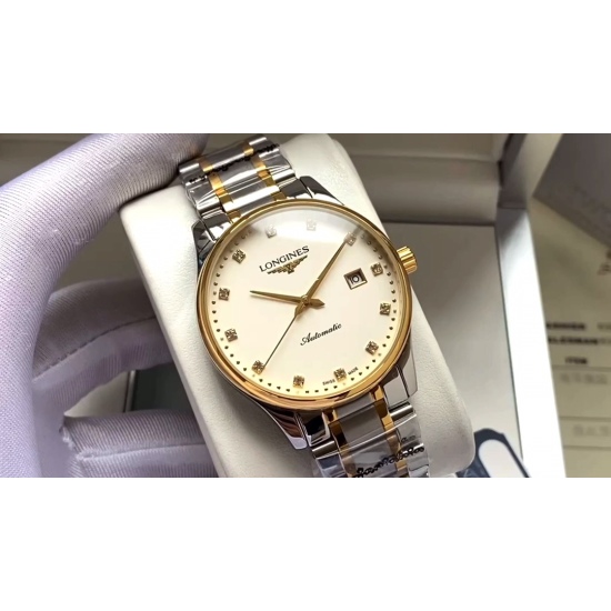 20240408 490. 【 Simple and elegant style 】 Longines men's fully automatic mechanical movement mineral reinforced glass 316L stainless steel case stainless steel strap fashionable design Business and leisure size: diameter 40mm, thickness 12mm