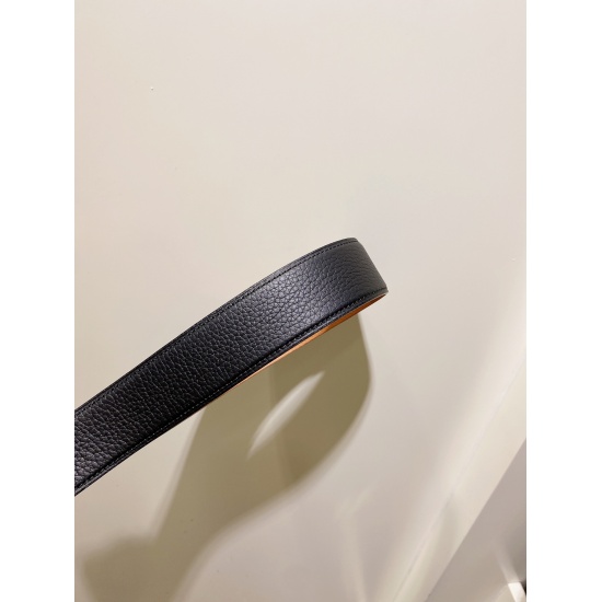 2023.06.29 220 Hermes Clemence Calfskin Men's Belt, paired with palladium plated buckle, adorned with H detail 3.5cm