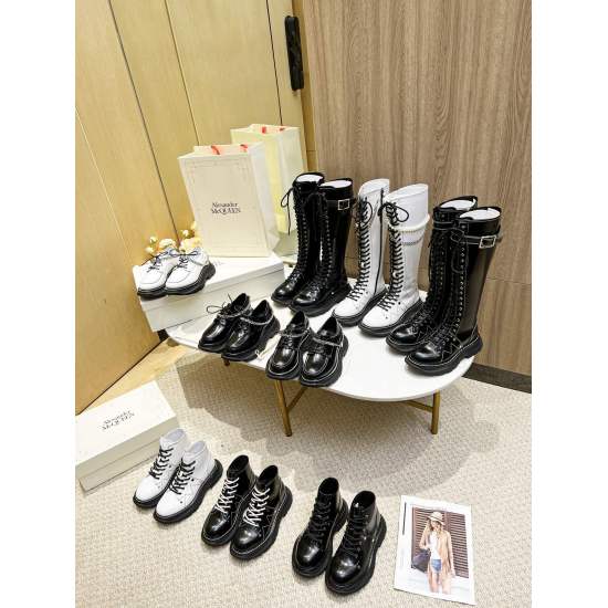 20240403 Alexander McQueen McQueen autumn and winter new models, same as Gulina Zha, original 1:1 development, original open film TPU sole with leather trim, fabric and boot tube 1:1 imported open edge beads, boot tube height of 16 inches, lining and padd
